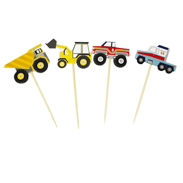 24 st Traktorer Gaffeltruck Kakinsatser Kaktopp Cupcakestickor för Kakdekoration Tillbehör