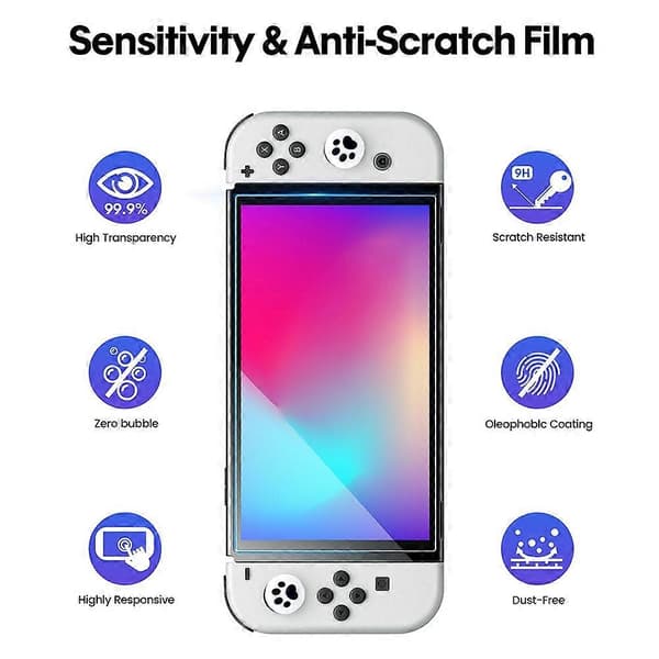 DEVASO Støtteholder til Nintendo Switch/Switch OLED + 2 stk. Skærmbeskyttelsesglas