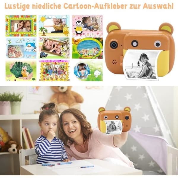 Barnkamera - 32GB - Gul - HD - Direktutskrift - 5 rullar papper