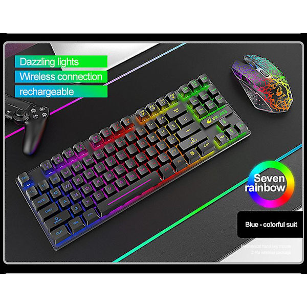 T87 Trådlöst tangentbord och musset 87-tangenters mekaniskt känsligt tangentbord spelmus RGB laddningsbart multimedia PC-dator tangentbord