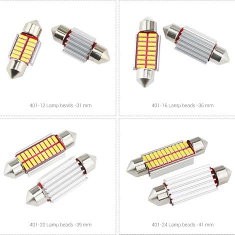 4014 C5W C10W LED-pære, 31mm 36mm 39mm 41mm, til indvendig nummerpladebelysning, 12V 3W