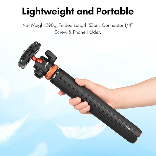 UURIG TP-02 Multifunktionell Selfie Stick Stativ med Flexibelt Kulhuvud Telefonhållare 130cm