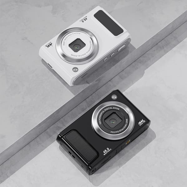 4K HD digitalkamera med front- og bagkamera og stabilisering Hvid