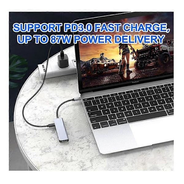 4 i 1 USB C Docking Station, USB C Hub, Adapter til MacBook, Mac Pro, Mac Mini, iMac (Grå)