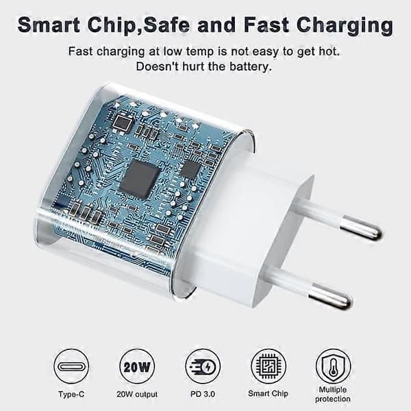 iPhone snabbladdare USB-C strömadapter 20W + 1m kabel Vit (1st laddare & 1st 1m laddningskabel)