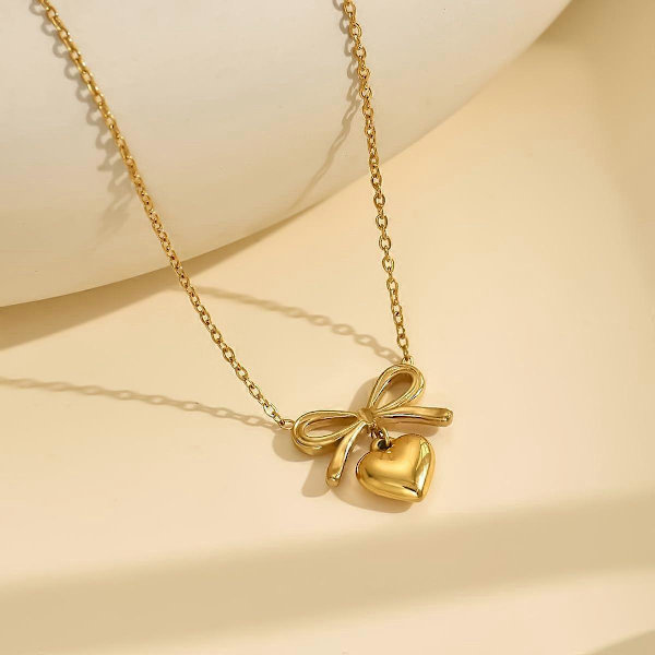 Gullkjede for kvinner,  Smykkesett med delikat gullbue og perle anheng,  Miniatyr bue fiskebenskjede,  Trendy halskjeder for kvinner,  Gull smykker