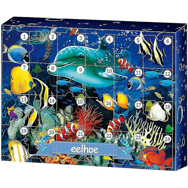 Adventskalender, Fiske Adventskalender, søte marine dyr som fisk, hval, hai, skilpadde, sjøstjerne og mer