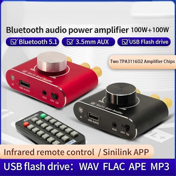X15H 15WX2 Stereo Digital Power Audio AMP Amplificador Theater Fjernbetjening HIFI 5.1 Bluetooth Forstærker Board Rød