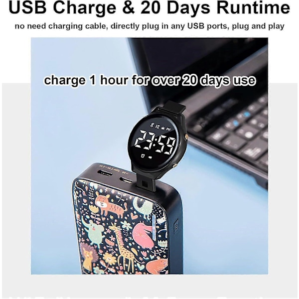 Fitnessrannekello, ei sovellusta, ei Bluetoothia, 1 tunnin lataus 20 päivän käyttöön, Ip68 vedenpitävä fitnesskello opiskelijoille lapsille naisille, rannekello Ala:lla