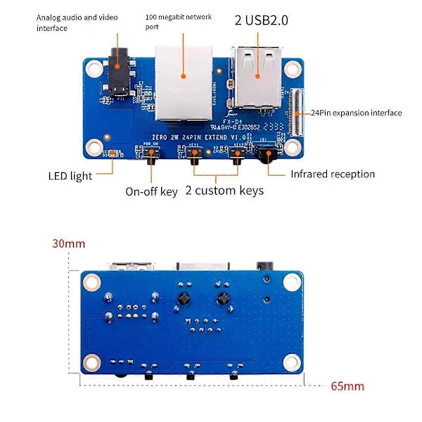 For Zero 2 W Udvidelseskort+Case 100M Netværksport+USB 2.0+Analog Audio- og Videointerface