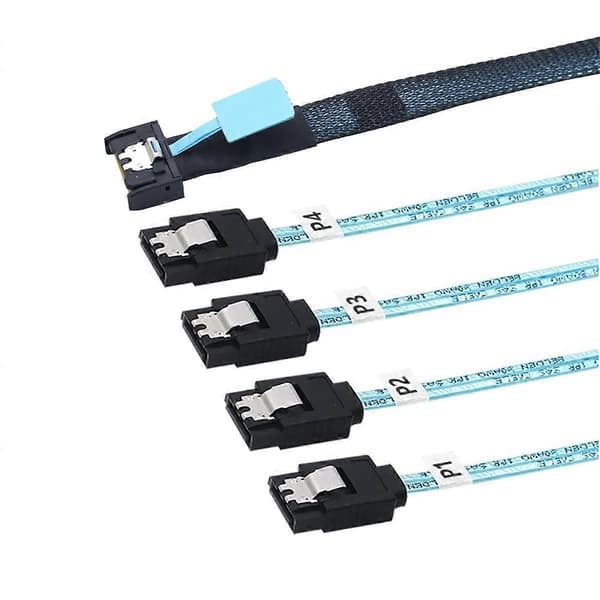 SlimSAS 8654 MCIO 4I 38pin til 4x SATA Kabel PCIE5.0 PCI-E Server 1M