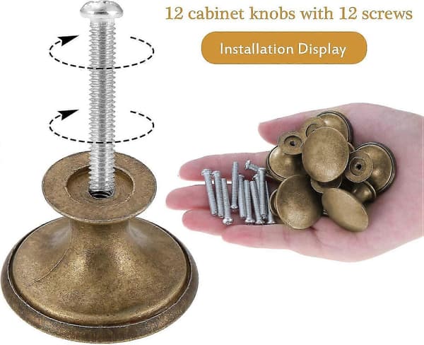 Set med 12 Vintage Chic Antikmässing Skåpknoppar 30mm