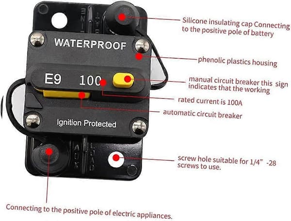 100A Strømbryter Dobbel Batteri Manuell Reset IP67 Vanntett 48V Sikring