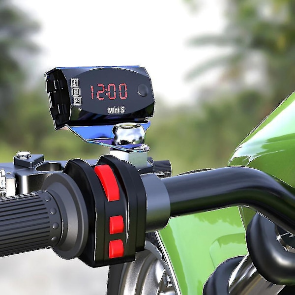 3-i-1 Motorcykel Elektronisk Klocka Termometer Voltmeter 12V IP67 Vattentät Dammtät LED-Klocka Digital Display