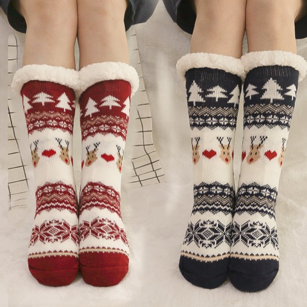 Anti-skli sokker vinter tøfler sokker dame julegulv sokker voksen hjemme sove tøfler sokker-jbk black deer, red deer