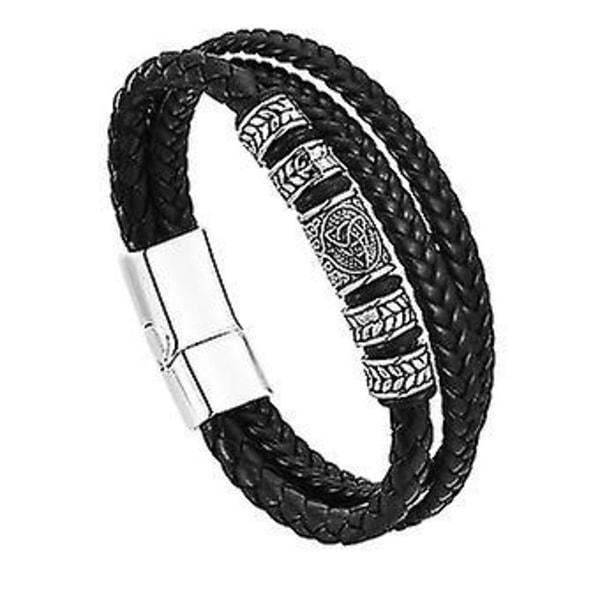 Herre keltisk knute sjarmarmbånd 3 lag svart flettet lær taukjede armbånd Etniske gaver til ham smykker
