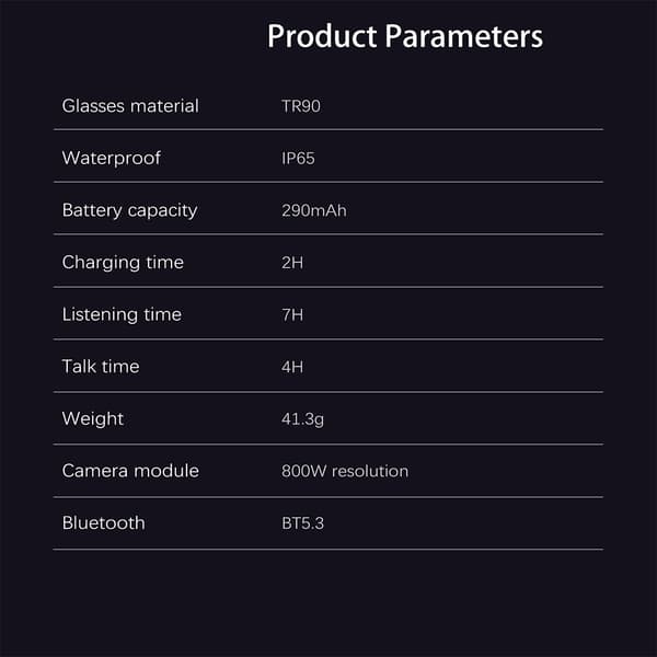 Smarta glasögon med 8MP-kamera, AI-översättning och lång batteritid, kompatibla med Android och iOS
