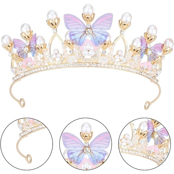 Jenter og kvinner krystall tiara sommerfugl blomst perle rhinestone dronning brude kostyme bursdagsgave
