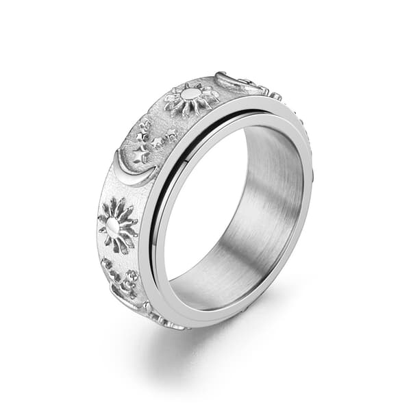 Måne og Stjerne antistressring rustfrit stål Sølv 24 mm