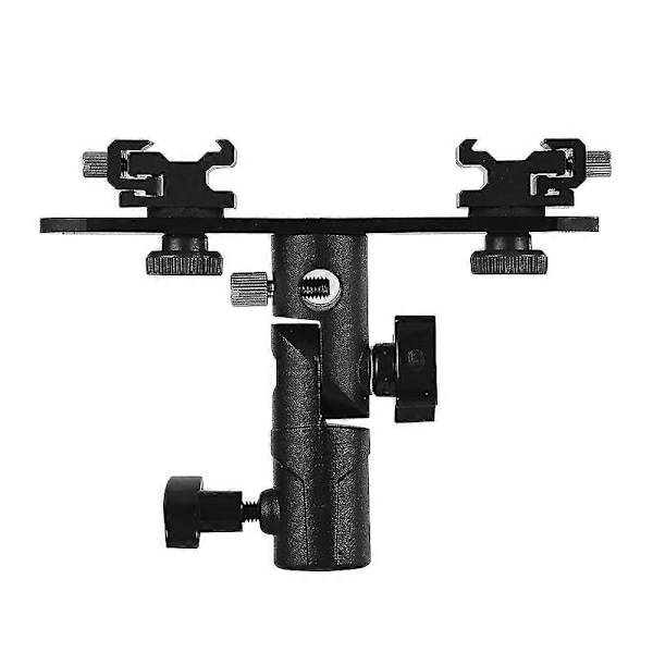 T-formad Dubbel Blixtfäste Blixt Speedlite Stativ med 2 Blixtskofästen 1/4 tum till 3/8 tum Fäste