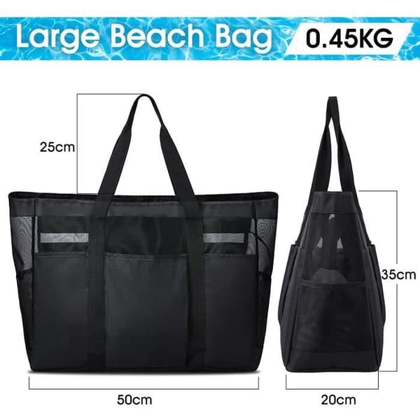 Strandtaske - Overdimensioneret - Stor 35L kapacitet - Multi-lommer - Sort