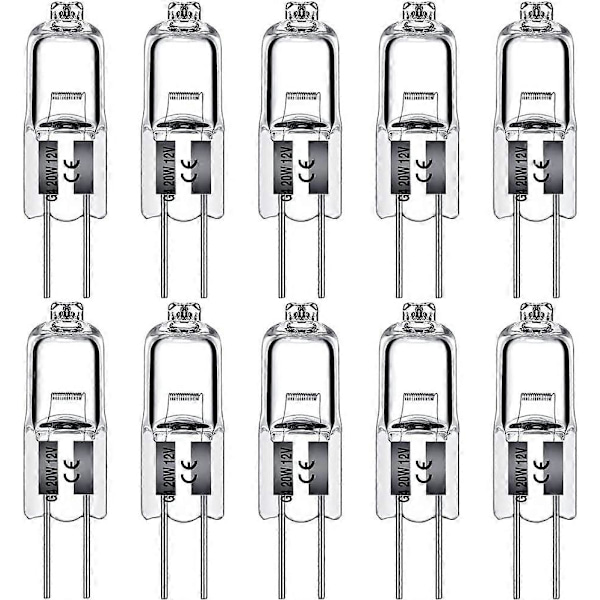 G4 Halogen Lyspærer 10W 12V Klar Kapsel 2-Pols Lampepære Halogen Pin Base Varmt Hvit Dimbar 10-pakning