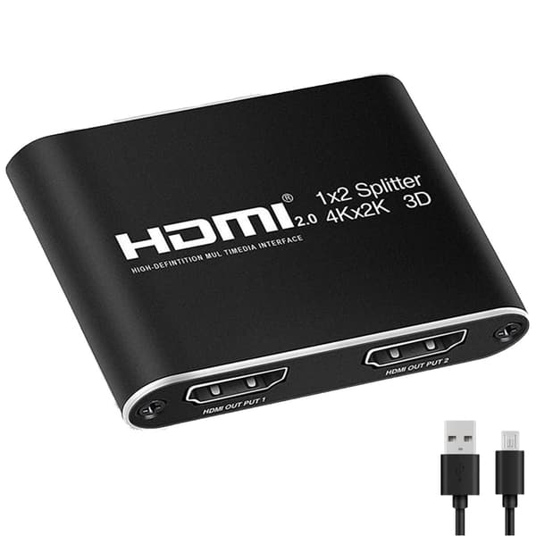 HDMI splitter 1x2 for 2 skjermer 3D/4K/1080p