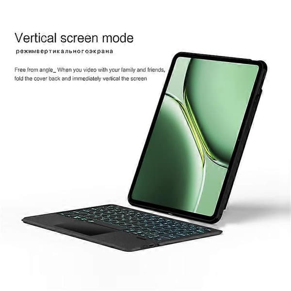 Kompatibel til OnePlus Pad Go Læder Etui + Bluetooth Tastatur med Baggrundsbelyst Trackpad