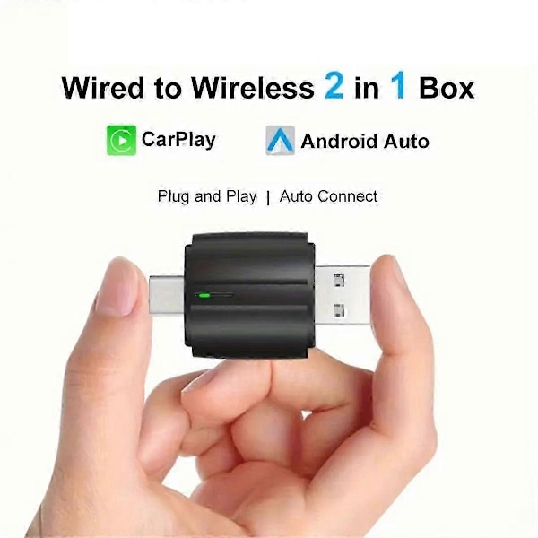 Langaton CarPlay & Android Auto -sovitin 2-in-1 USB-A & USB-C WiFi6 autoille