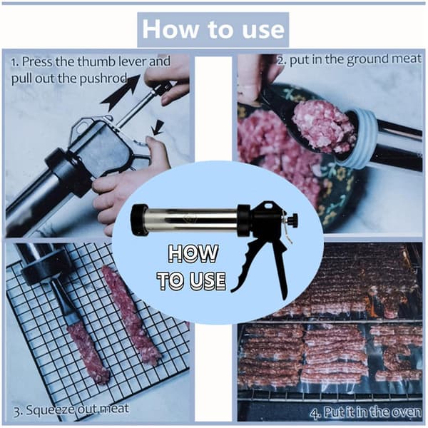 Korvmaker Jerky Shooter i Aluminiumlegering med 2 Fyllningsmunstykker for Beef Jerky-Elskere - Perfekt Gave