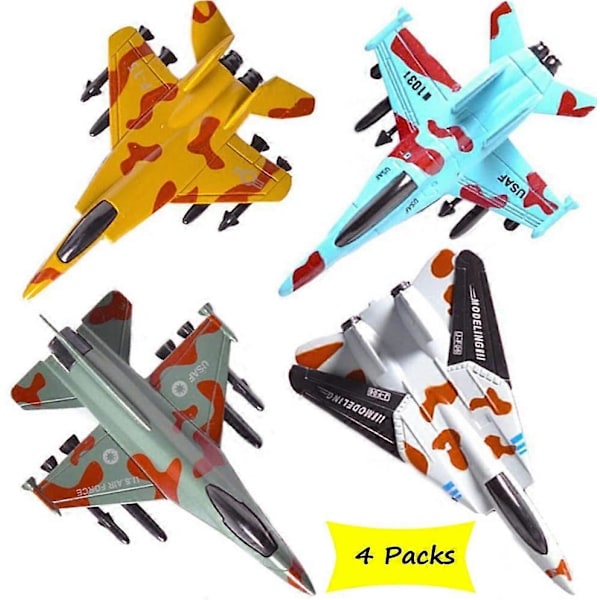 Flygplansleksakssats Die Cast Metall Militära flygplan för barn pojke Pullback planmodell Pack med 4