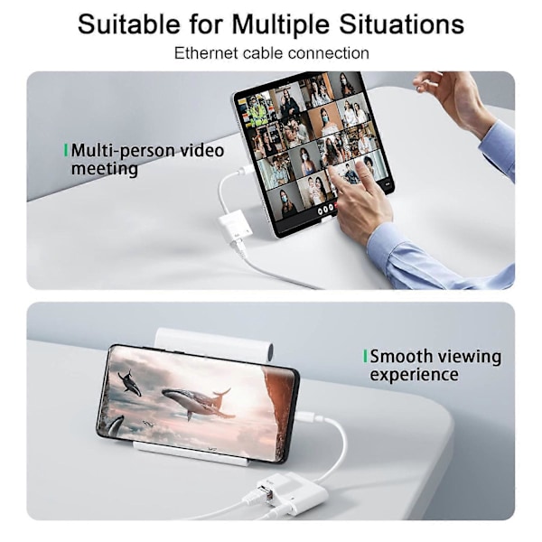 Typ A USB-C till Ethernet-adapter, 2-i-1 Typ-C till RJ45-omvandlare med 60W PD Typ-C Laddningsport