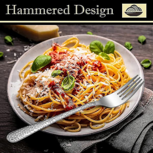 Middaggafler Sett, 6 Deler Rustfritt Stål Gafler Med Hamret Håndtak, Elegant