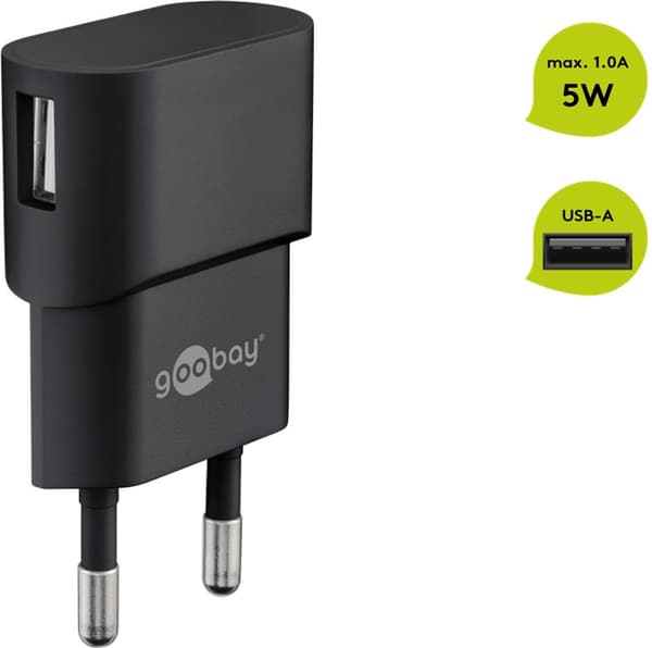USB-A-laddare (5W) svart