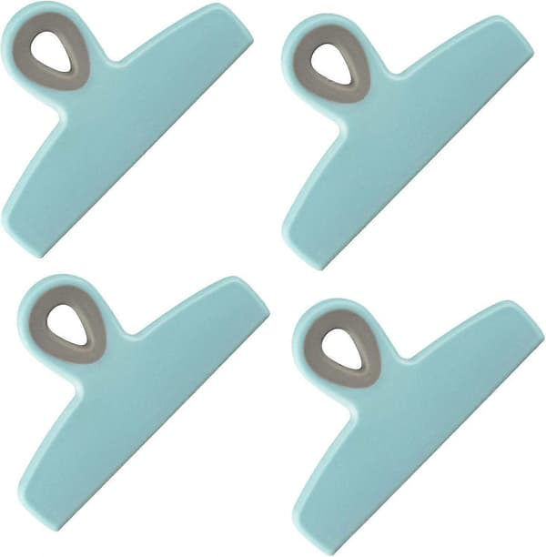 Sett med fire store, kraftige poseklyper, 12,7 cm chipsposeklyper, store matklyper for