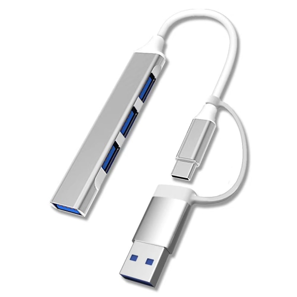 Kaksi yhdessä type-c yksi neljälle + USB urossovitin hopea