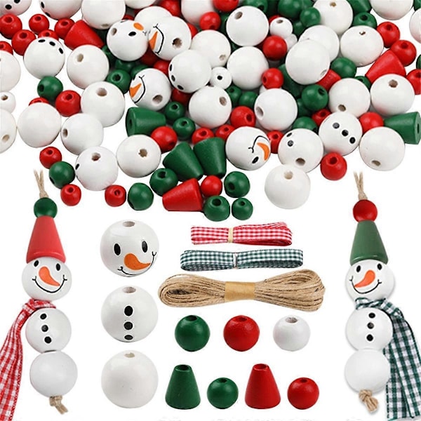 Christmas Wood Beads Snow Man Wooden Beads Christmas Beads for Crafts Round Beads Tapered Beads