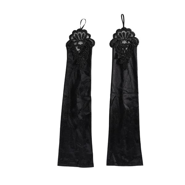 Elegante brudehandsker i satinblonde med perlebroderi Sort