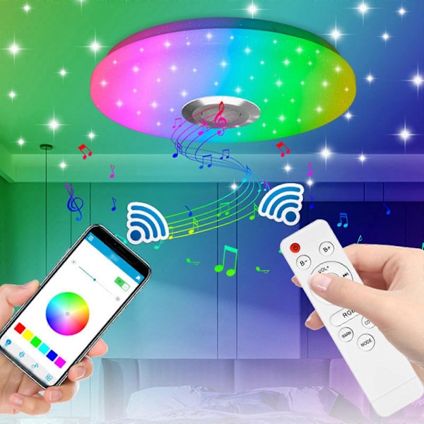 LED-taklampa med Bluetooth-högtalare, RGB LED-taklampor, Smartphone APP-kontroll fjärrkontroll färgväxlande taklampa, montering belysning