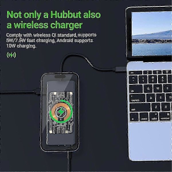 12-in-1 langaton latausasema USB-C telakointiasema kahdella näytöllä VGA:lla, USB3.0/2.0, SD/TF, RJ45 100M, Audio3.5