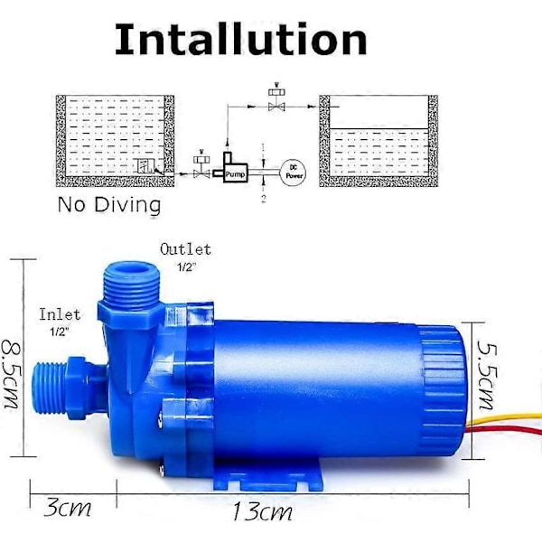 12V 85W DC 14L/min vannpumpe, 8m utløp, solvarmeanlegg, varmtvann, fontener, sirkulasjonsakvarium, vannkjølingssystempumpe