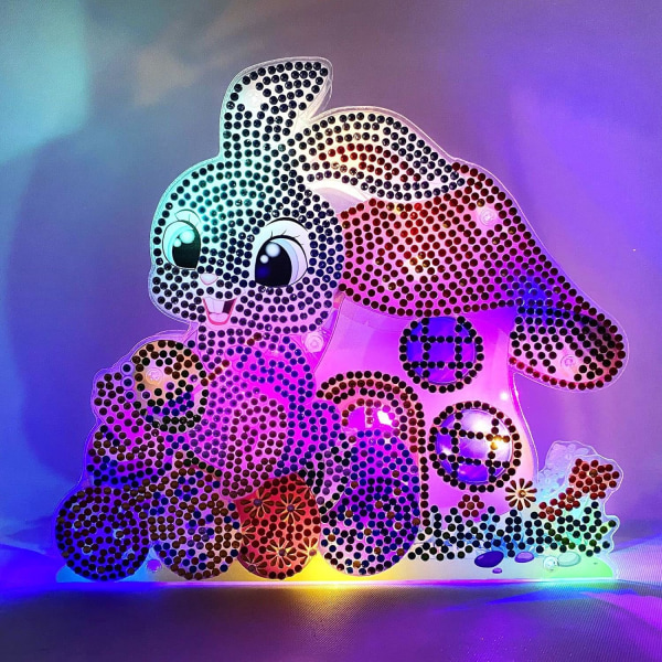 5D DIY diamantmaleri, dekorative påskepyntsett, diamantmaleri med LED-lys, kaninpåskeegg-gave-jbk
