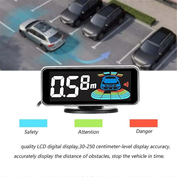 Parkeringssensor Bagerste Bakkamera Radarsystem med 4 Parkeringssensorer Afstandsmåling LCD Distan