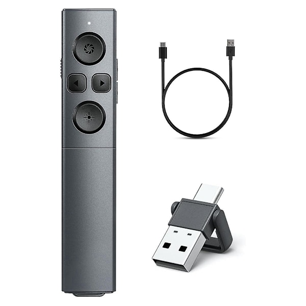 2-i-1 USB Type C Presentationklicker, Laddningsbar Trådlös Presenterfjärrkontroll, Klicker för PowerPoint-Presentationer