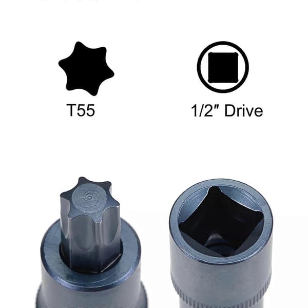 2 stk. 1/2\" top med T55 Torx bit, S2 stål bits, CR-V toppe, metrisk 2\"