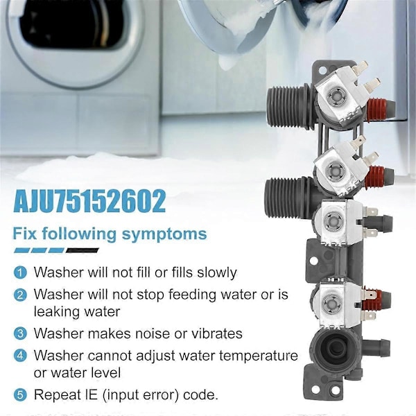 AJU75152602 Vanninntaksventil for vaskemaskin erstatter 5221EA1008S 4873914 AP6335382 PS12580369 EAP12580369 DC12V