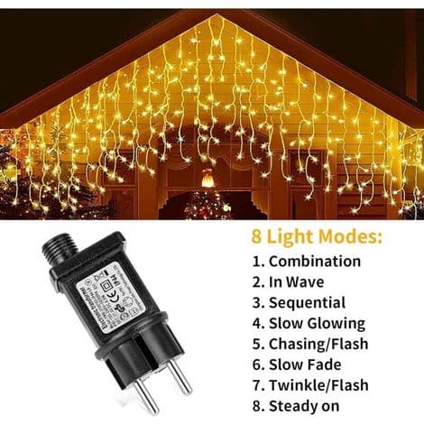 2-pakning 31V 6W LED-strømforsyningstransformator, IP44 lavspent blinkende driveradapter med 8 moduser, timer og minnefunksjon for lyslenker, julelys