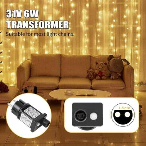 2-pakning 31V 6W LED-strømforsyningstransformator, IP44 lavspent blinkende driveradapter med 8 moduser, timer og minnefunksjon for lyslenker, julelys