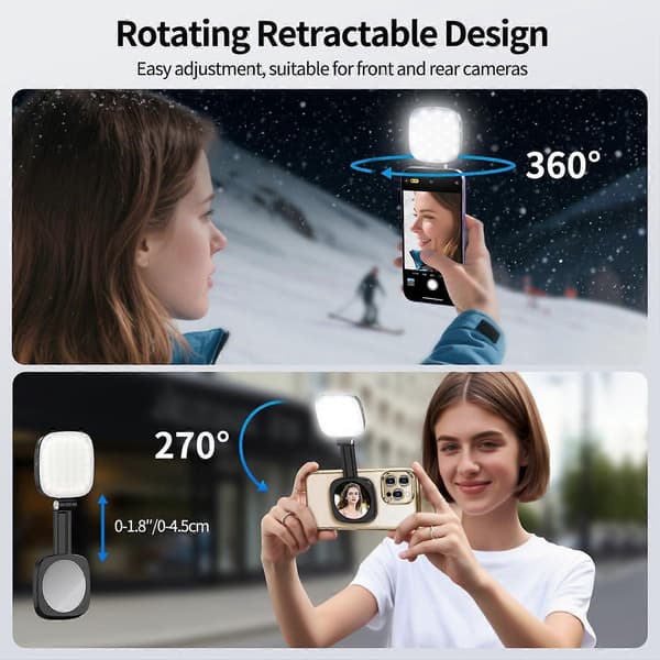 2025 Nyeste iPhone Magnetisk Selfie Lys med Spejl, Udtrækkelig og Foldbar