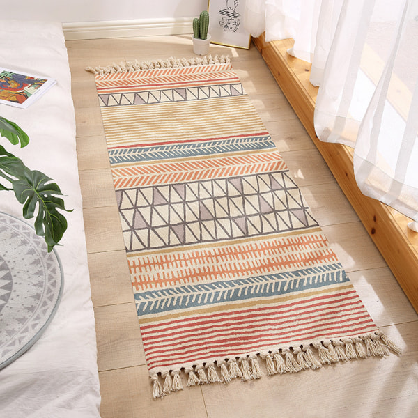 Vaskbart etnisk teppe bomull lin gulvmatte etnisk stil nattbord matte soverom stue dekorasjon peekaboo
